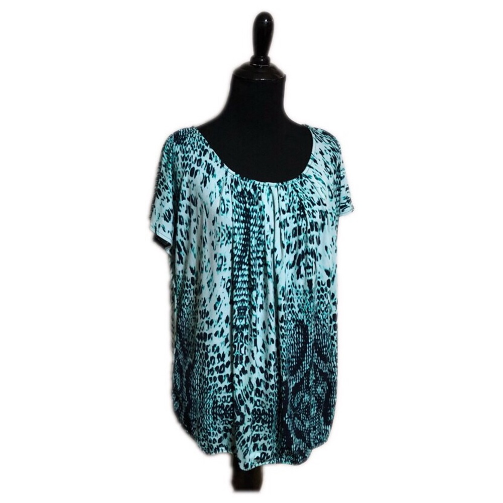 New York & Company Teal Snakeskin Print Blouse